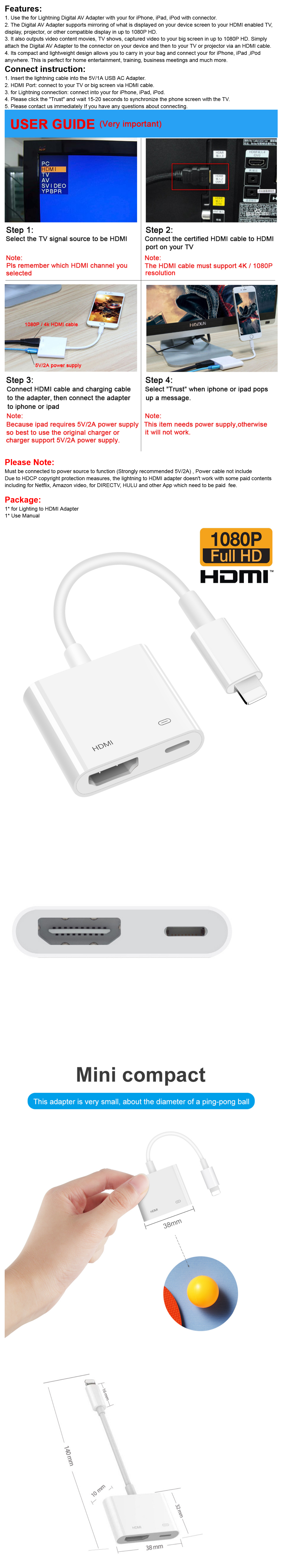 Câble adaptateur Hdmi Digital Tv Av pour Apple iphone ipad 5 6 7 8