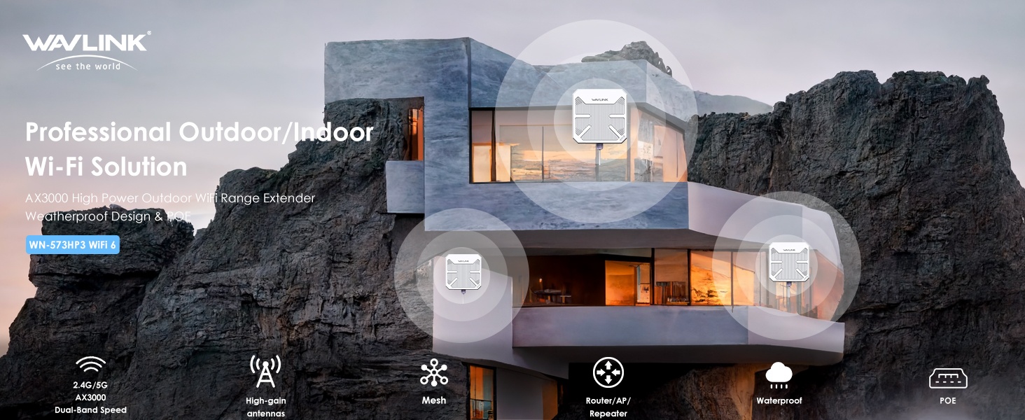 WAVLINK WL-WN573HP3 AX3000 WiFi 6 Outdoor WiFi Extender