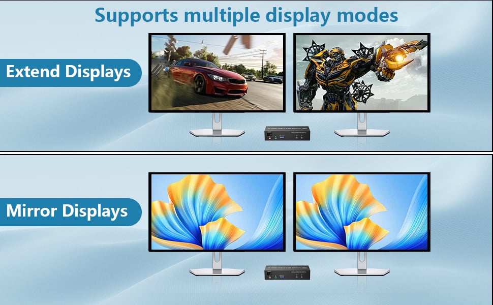 Extend Displays and Mirror Displays Copy mode: the main screen can be copied to the second output sc