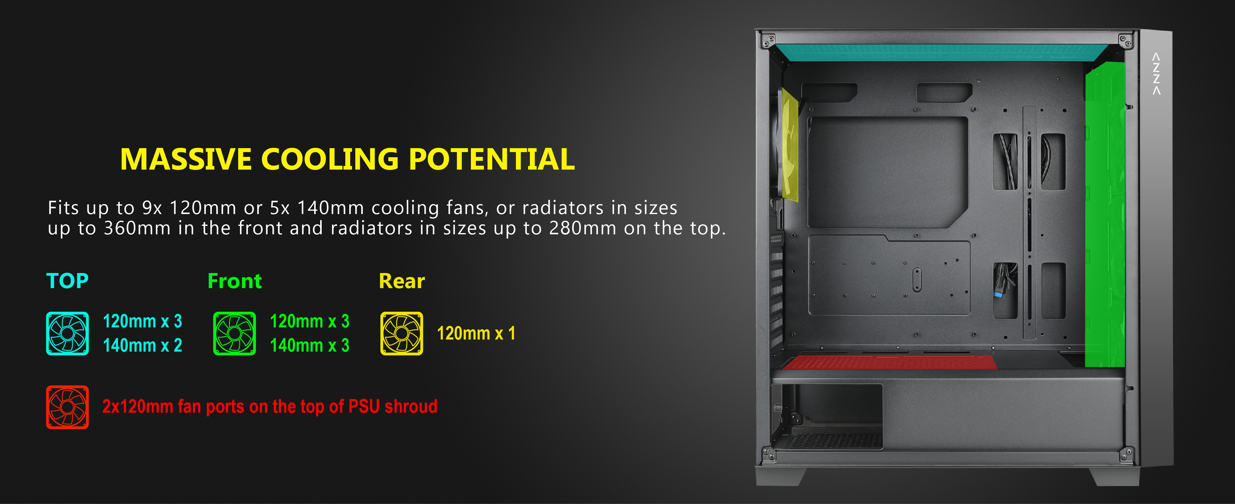 国内配送】 天王洲ECマーケット  店AZZA Aero PC Case ATX Mid-Tower with Side Front  Mesh Panels, Supports E-ATX Motherboards Dual 360mm Radiators, Includes x  120mm ARGB Fans