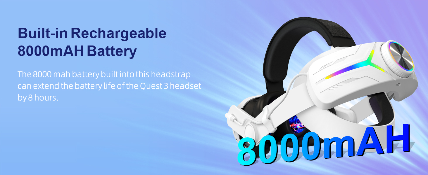 RGB Comfort Battery Head Strap 8000mAh Compatible with Meta Quest 3  Accessories, Battery Pack Elite Strap Replacement for Enhanced Support and  Extend