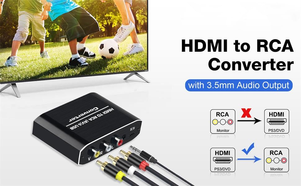  HDMI to AV Converter HDMI to RCA Composite Converter Adapter,  Support PAL/NTSC, Support 1080P, Compatible with Roku/Fire  Sitck/PS4/Xbox/Spectrum Box/Old Sanyo TV/Old LG TV/Old CRT ect. :  Electronics