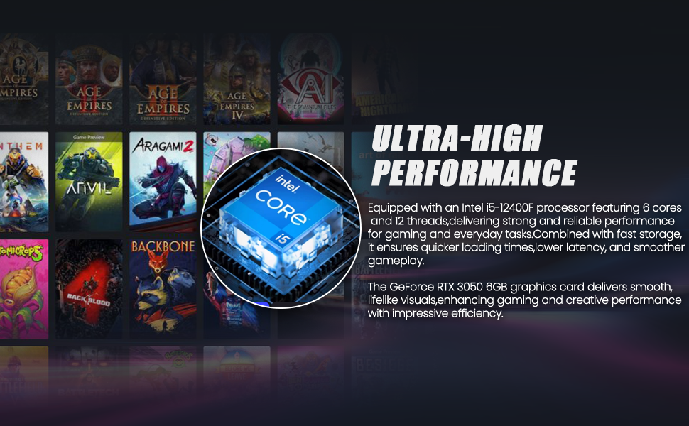 Suevery RGB Gaming Desktop - Intel i5-12400F, RTX 3050 6GB, 16GB DDR4, 1TB NVMe SSD | White Tower,