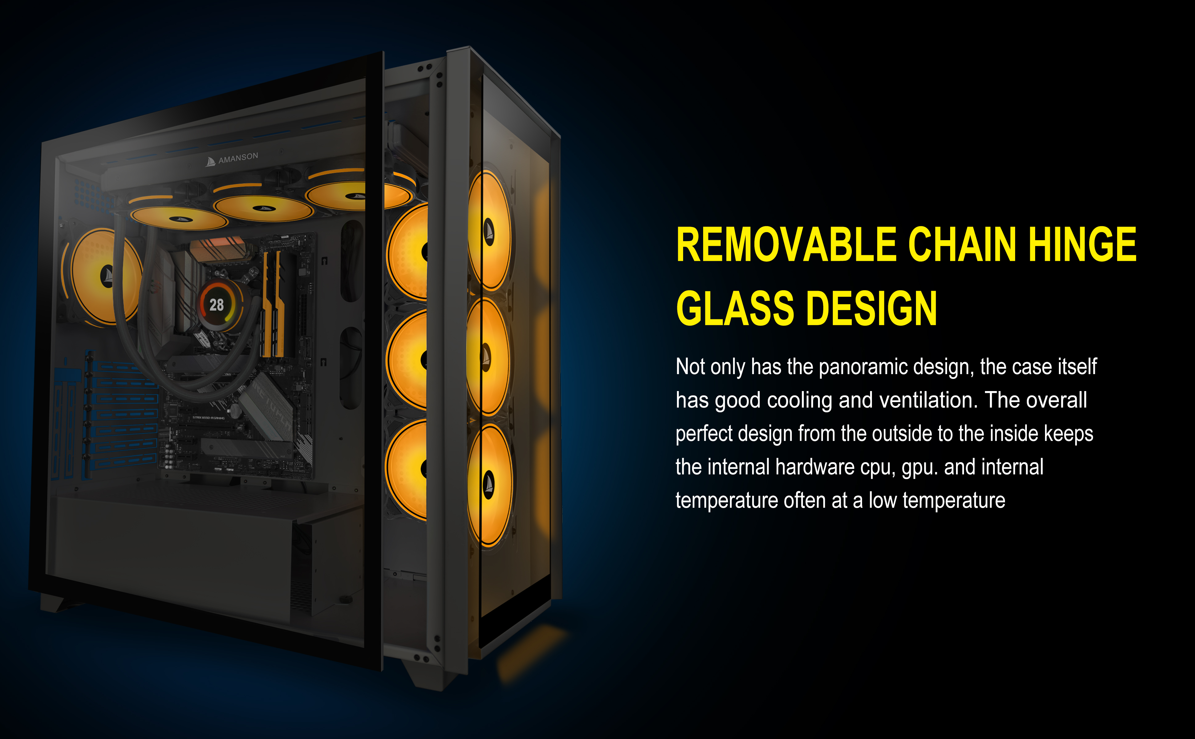KEDIERS Gaming PC CASE MidTower EATX Case 3 Tempered Glass Panels