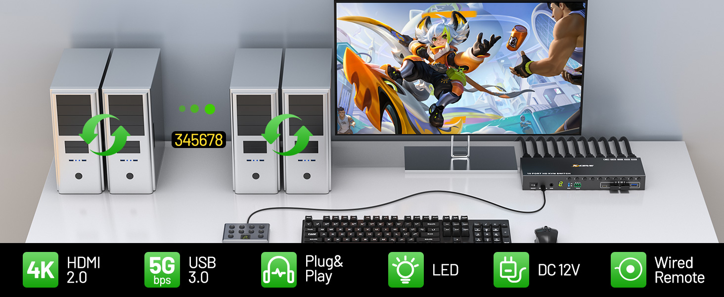 With this HDMI KVM switch, you can connect up to 10 laptops or desktops(PS4/PS5, Raspberry Pi, etc)