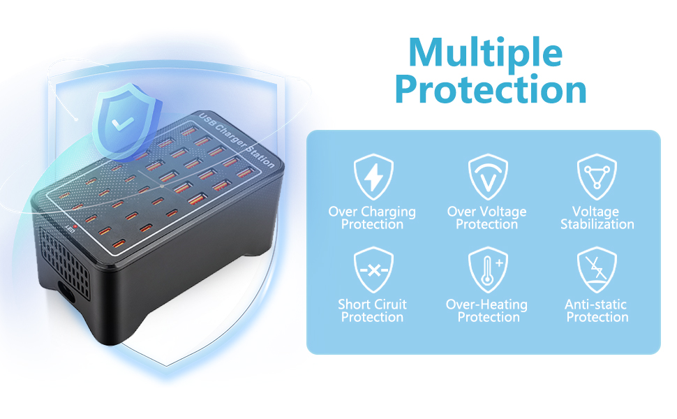 Multiple Protection-Charger Safety  The built-in intelligent temperature control chip monitors the