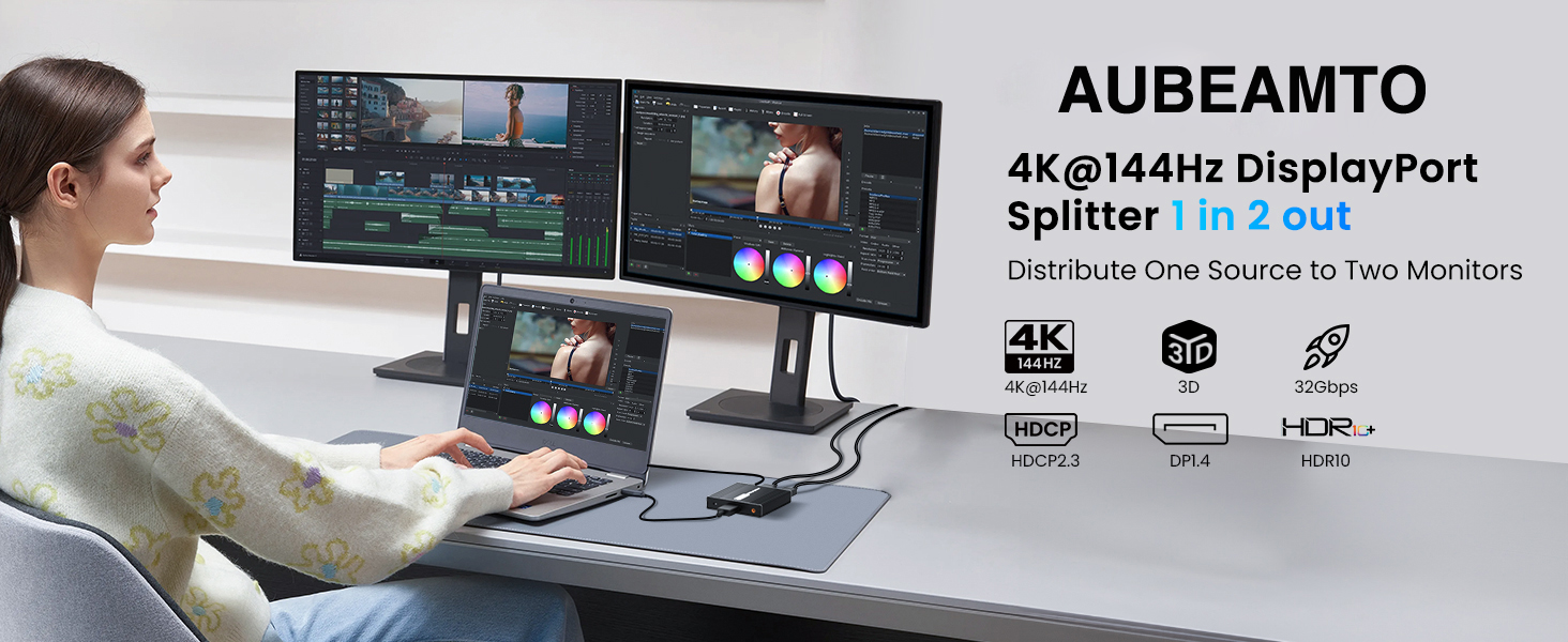 DisplayPort to Dual Displayport Splitter Adapter