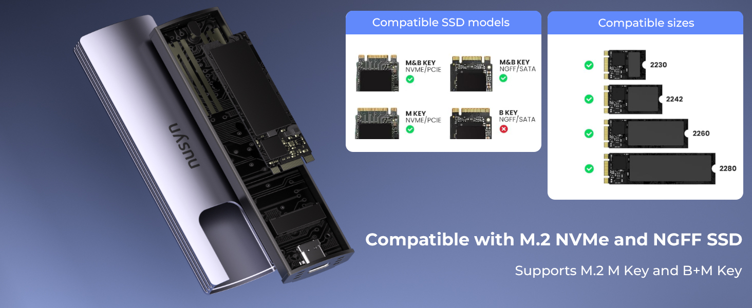 Nusyn NSE20 10Gbps M.2 NVMe/SATA SSD Enclosure