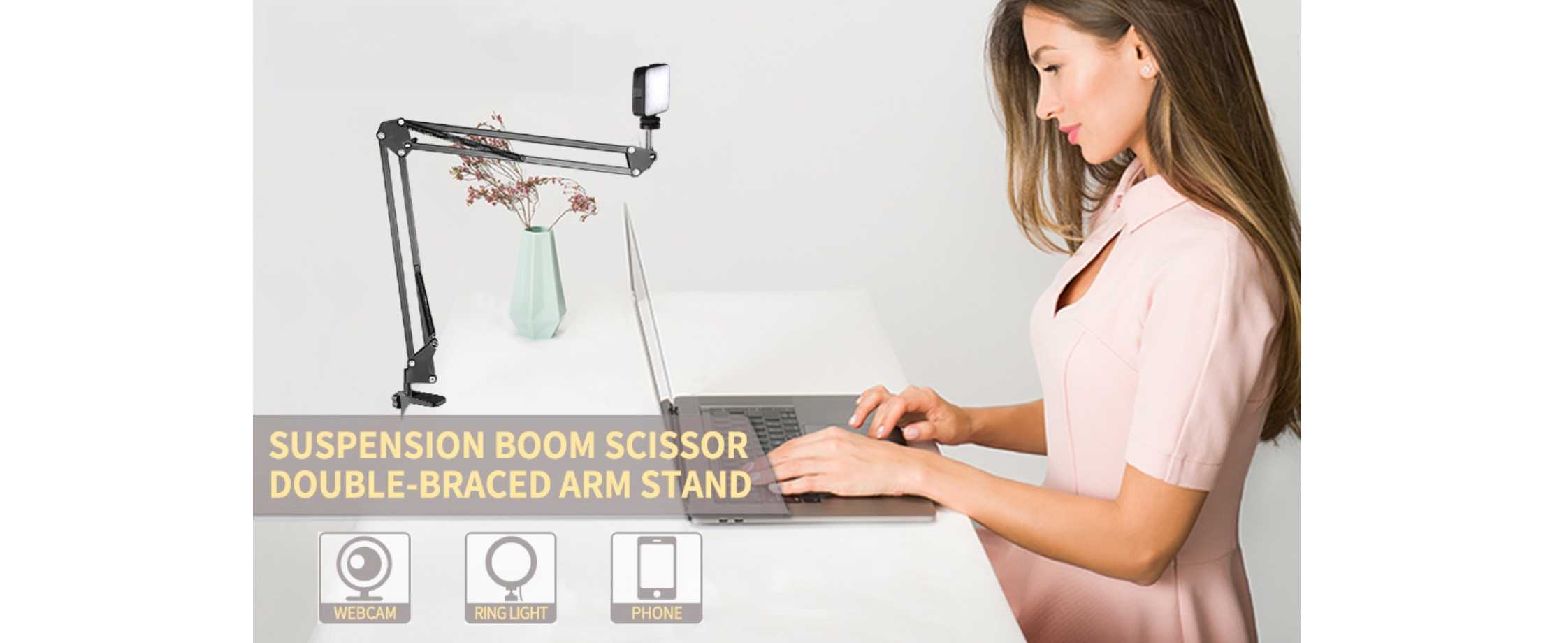 Anivia LED fill light, metal scissor arm stand, webcam phone ring light, desktop video lighting