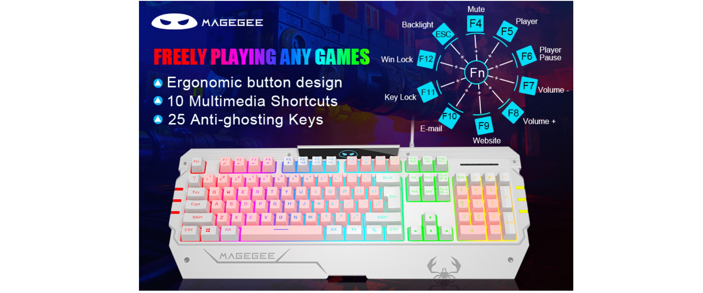 INMISS gaming keypad, RGB backlit, 25-key anti-ghosting, multimedia shortcut keys