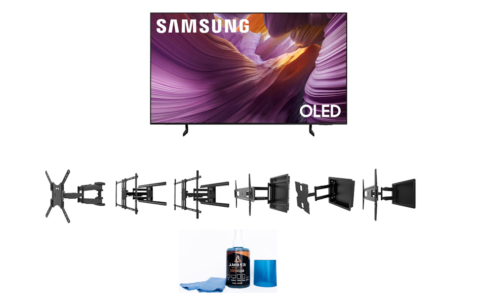 Samsung S85FA Series TV with Kanto TV Wall Mount and Amber Screen Cleaner
