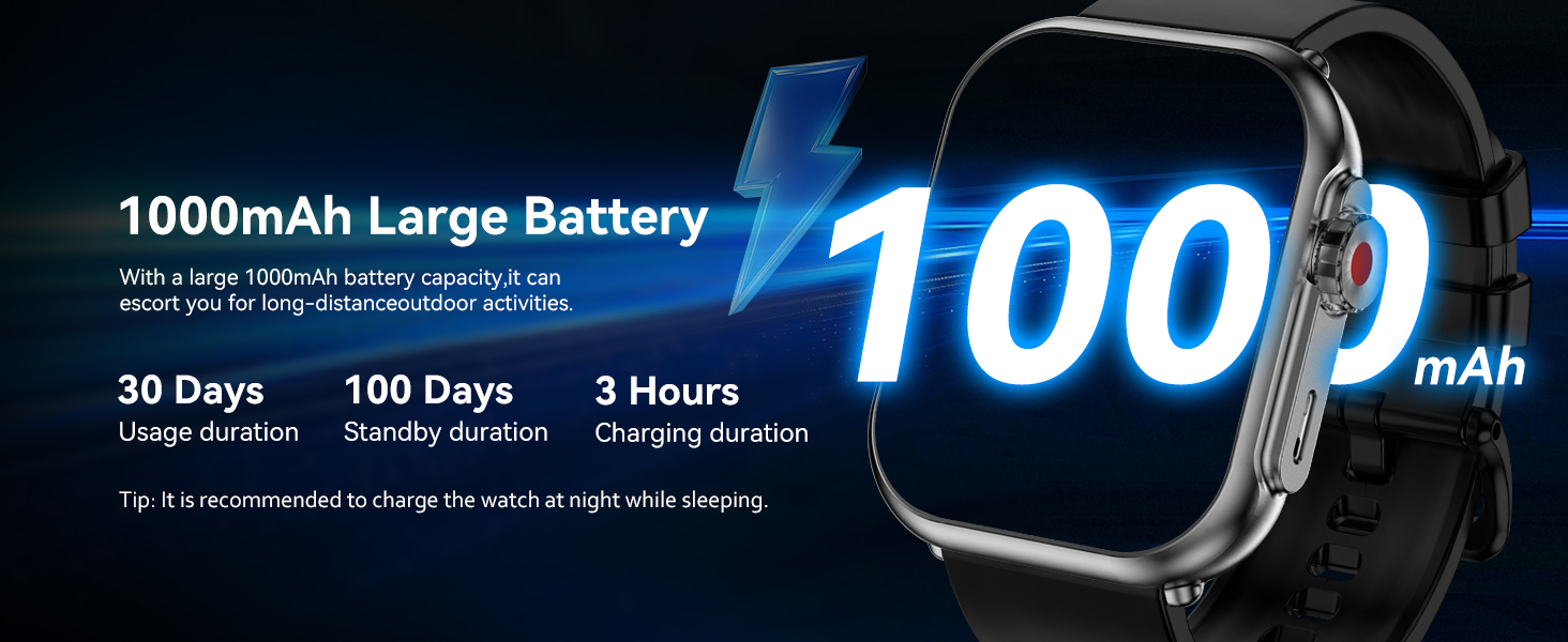 Smart Watch for Men Women, 1000mAh Battery 100-Day Standby Time, 1.85" HD Screen Fitness Tracker