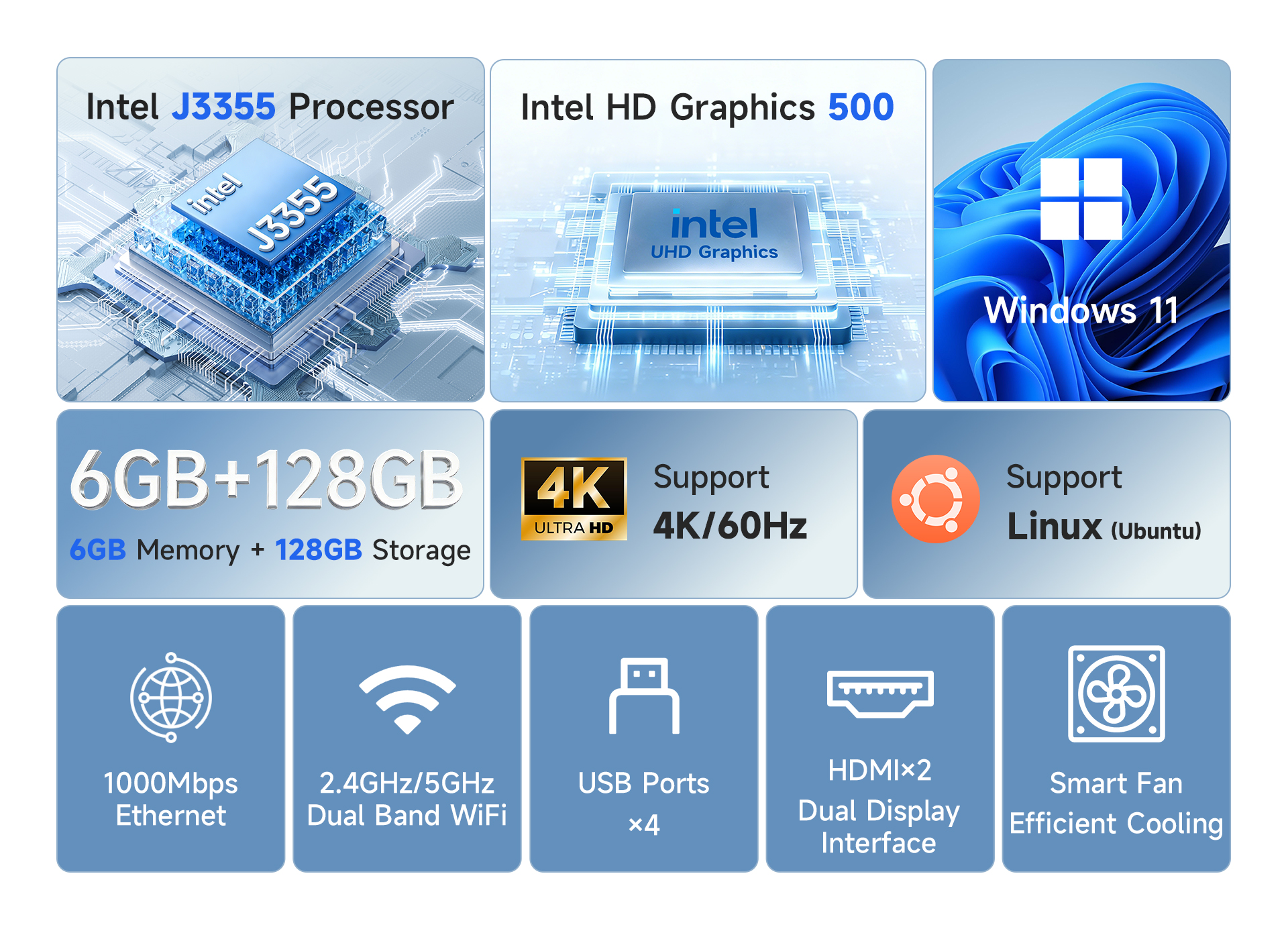 BMAX MaxMini B1 Plus New Mini PC powered by Intel Celeron J3355 processor and Intel HD Graphics 500