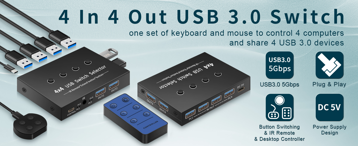 USB Switch 4 Computers 3 computers share Supports remote control switching