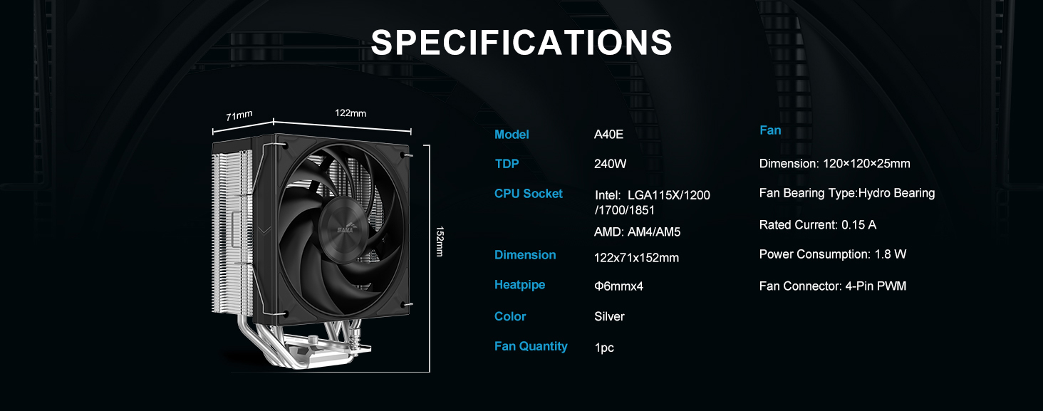 SAMA A40E Single-Tower CPU Air Cooler