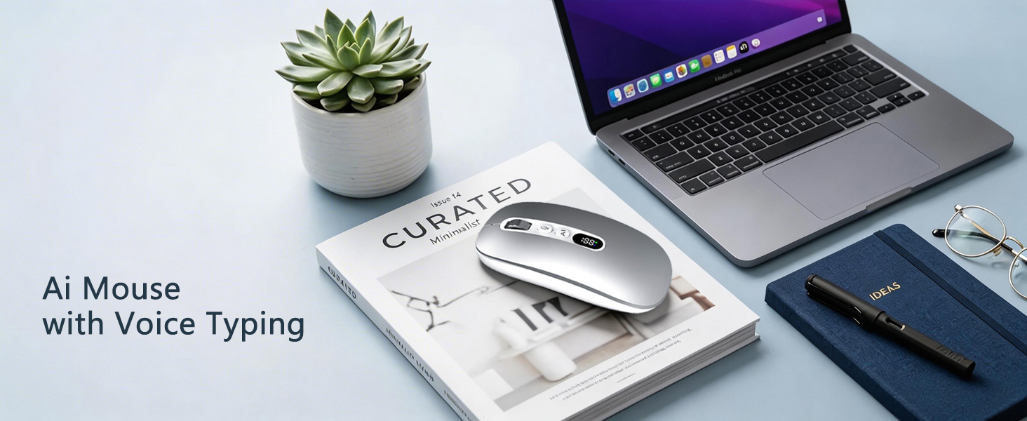 Ai Wireless Mouse with Voice Typing & ChatGPT Assistant, Smart Mouse Multi Language Voice to Text Re