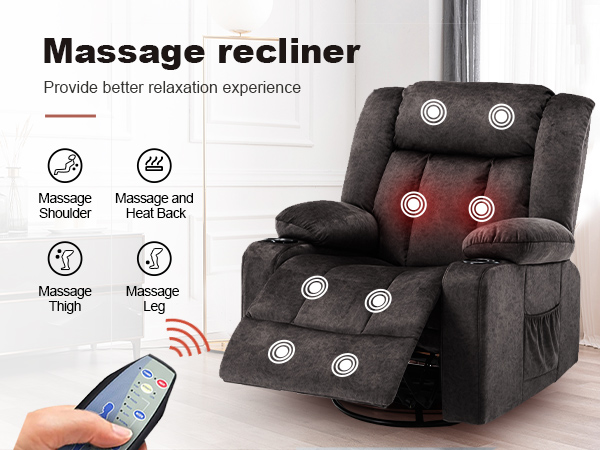 COMHOMA Recliner Chair Massage Rocker with Heated 360 Degree Swivel Lazy Boy Recliner Single Sofa S