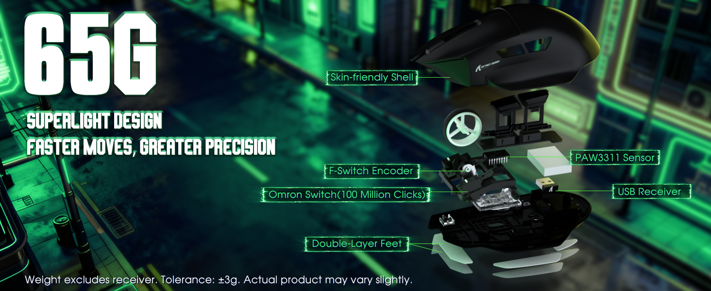 Wireless Gaming Mouse with Magnetic Charging Dock, 65g Lightweight Gaming Mice,