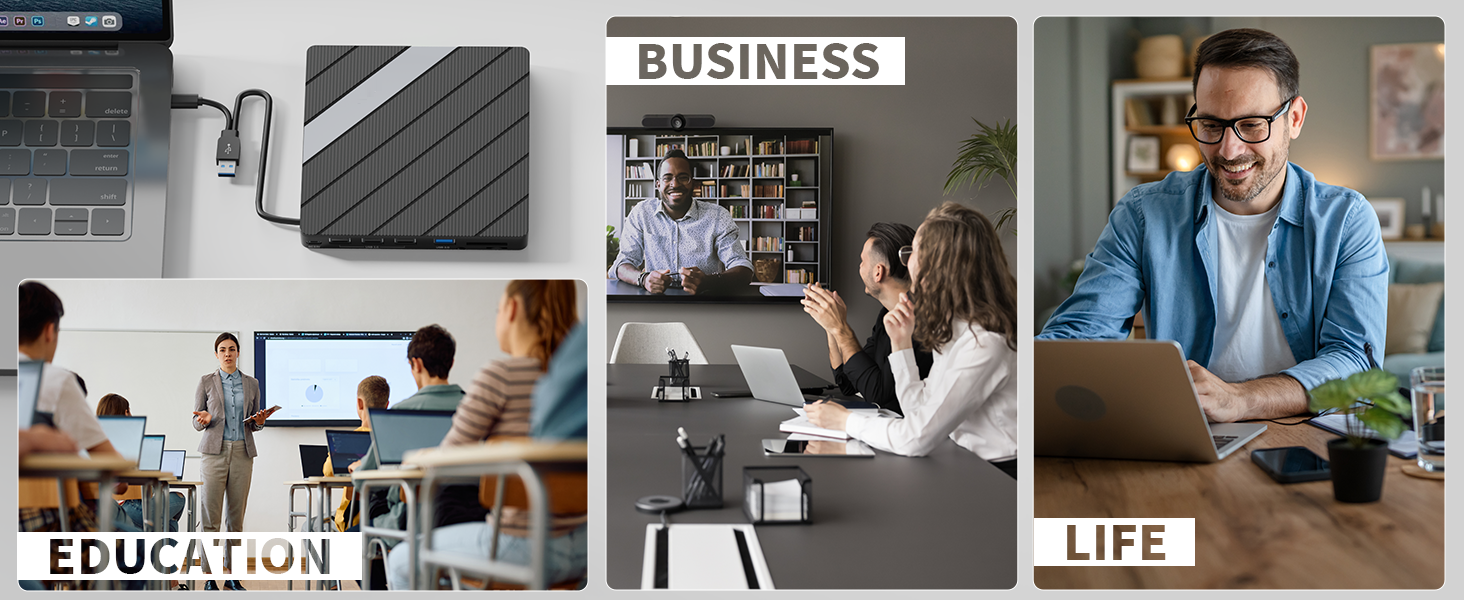 External CD DVD Drive for Laptop, 8 in 1 Portable Disc Reader Burner External CD DVD Drive