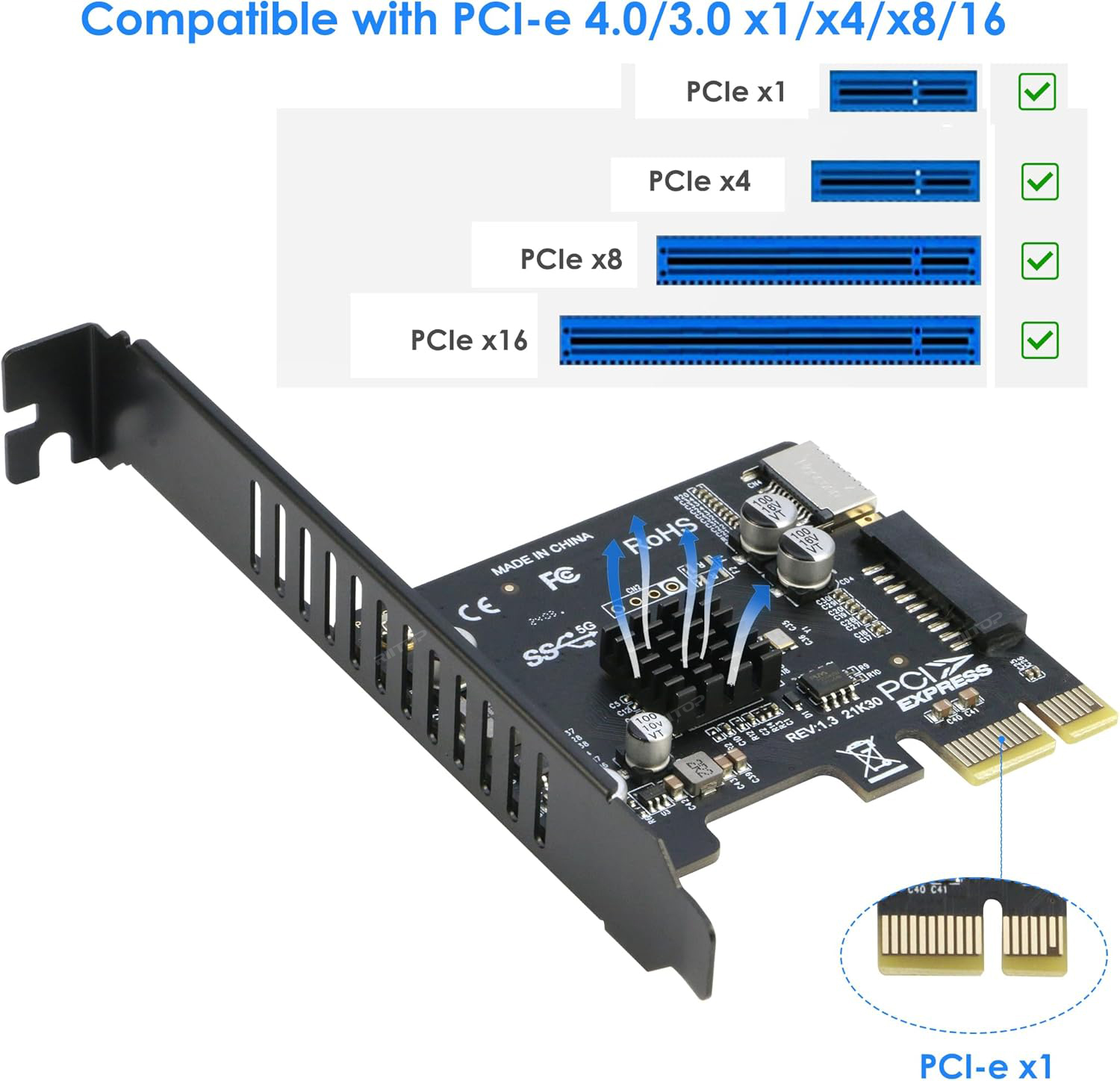 pcie extend to 20pin and type e card