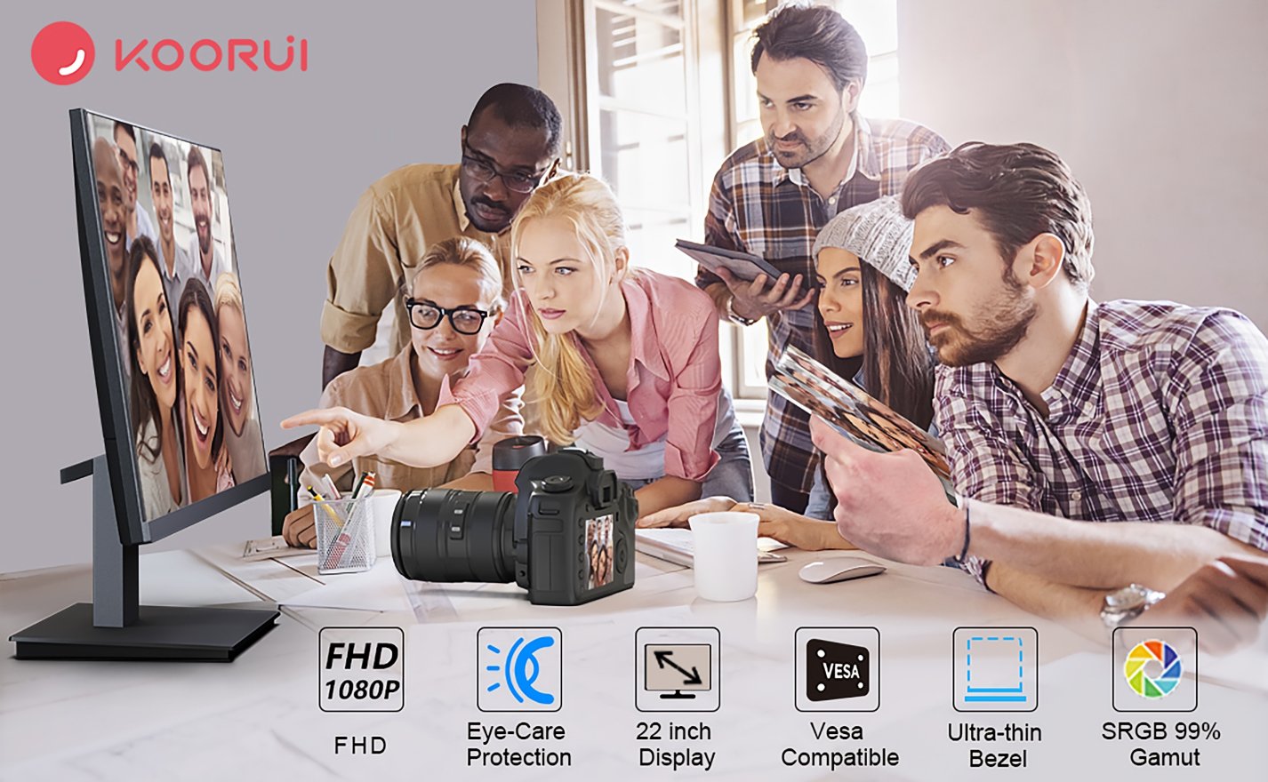 KOORUI 24 Inch Computer Monitor, 75Hz FHD IPS Monitor, Frameless Ultra Slim  Design, 99% SRGB, Flicker-Free, HDMI, VGA, VESA Mountable, Ergonomic Tilt