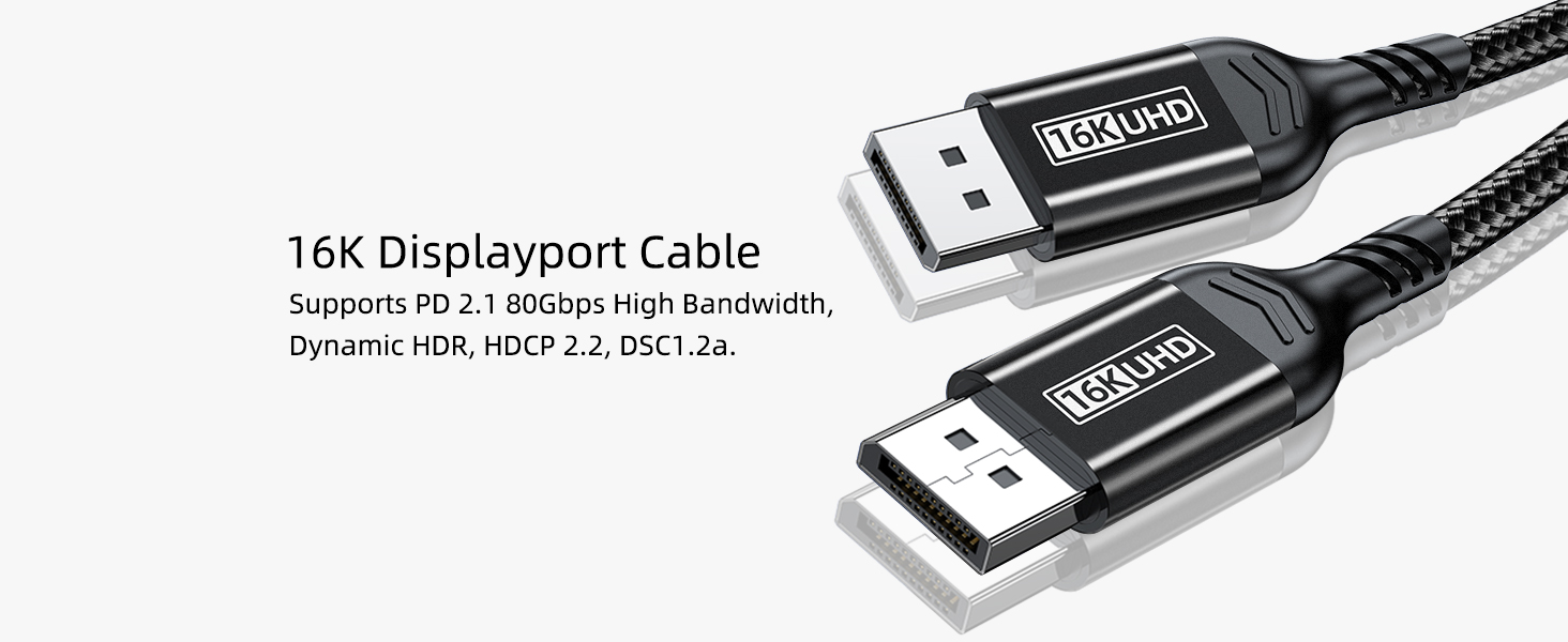 16K Displayport Cable, DP 2.1 80Gbps Cable 6.6FT/2M Support 16K@60Hz,10K@60Hz, 8K@120Hz HBR3 4K@240H