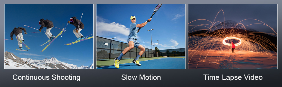 Burst shooting, slow motion & timelapse creative camera modes