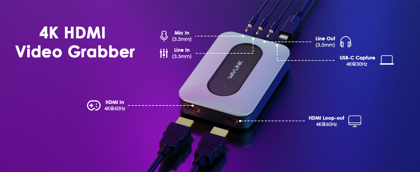 WAVLINK 4K HDMI Video Capture Card, HDMI Video Grabber for Live/Gaming Streaming with UltraLow