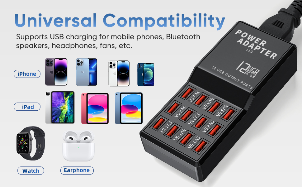 Hitoor Multi Port USB Charging Station, 60W 12 Ports USB Charging Station, USB Fast Charging 12 Port