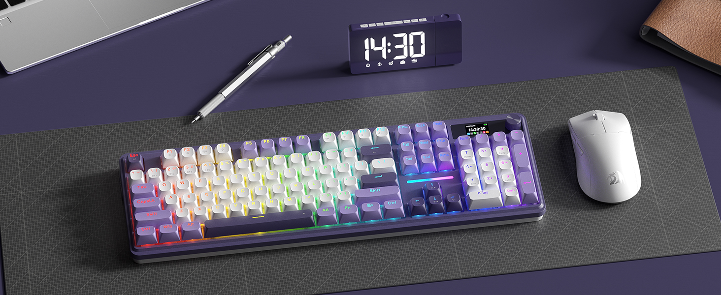 Redragon K762 PRO Wireless 104-Key Gasket Gaming Keyboard, Screen & Knob