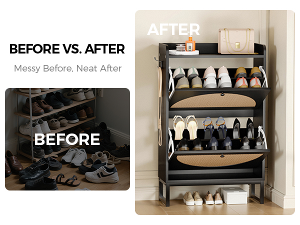 GTRACING Shoe Storage Cabinet, Slim Rattan Shoe Cabinet Storage with Flip Drawers, Shoe Organizers B