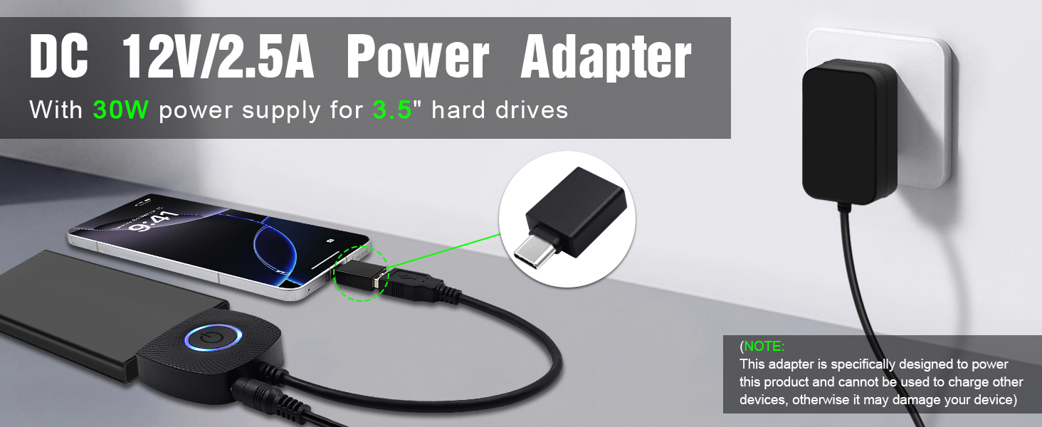 SATA to USB 3.0 Adapter with Power Supply, SSD to USB Adapter External Hard Drive Adapter Cable, USB