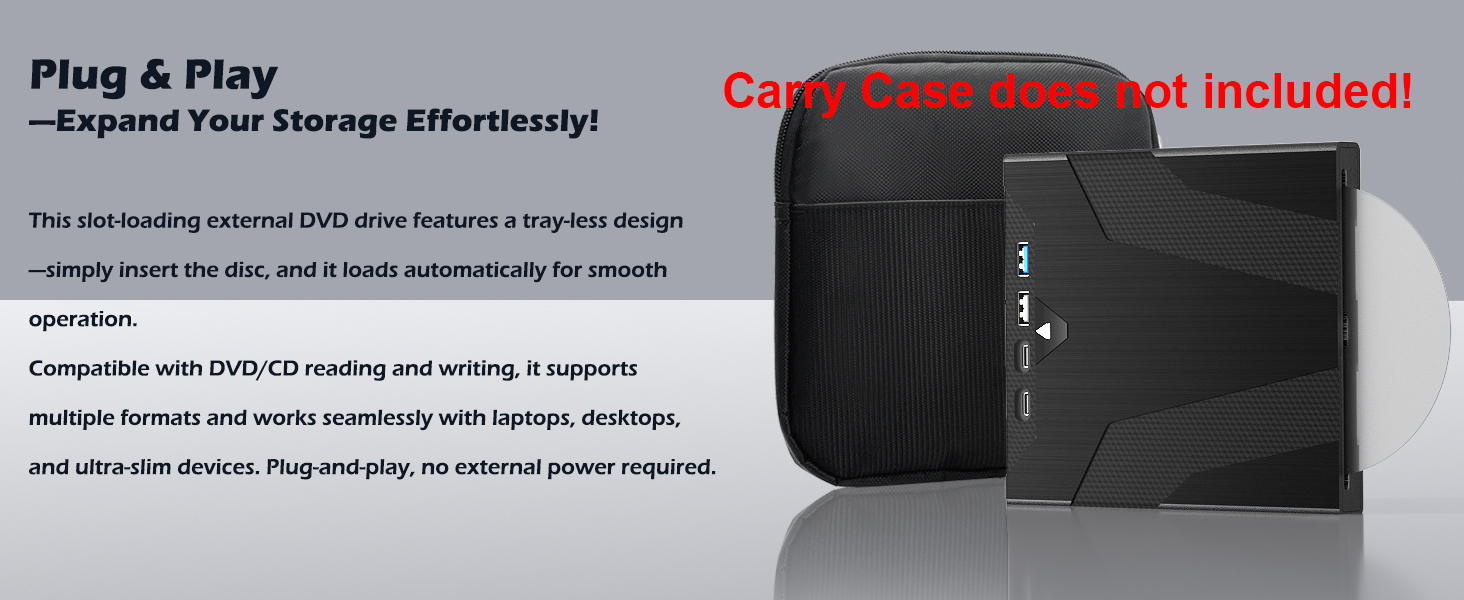 8 in 1 External CD/DVD Drive for Laptops, Slot-Loading Portable CD Reader for Laptop, CDs Drive Exte