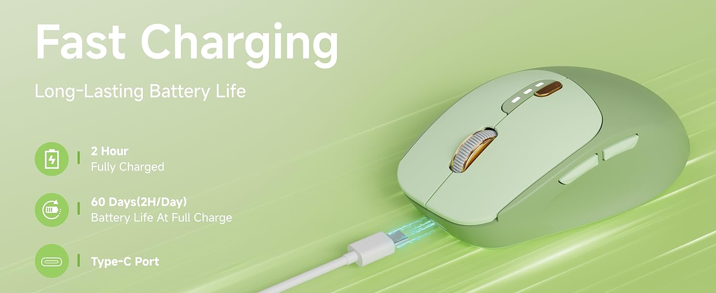 Bluetooth Wireless Mouse, Bluetooth & 2.4G Quiet Computer Mouses with 1600 DPI, Battery Level Displa