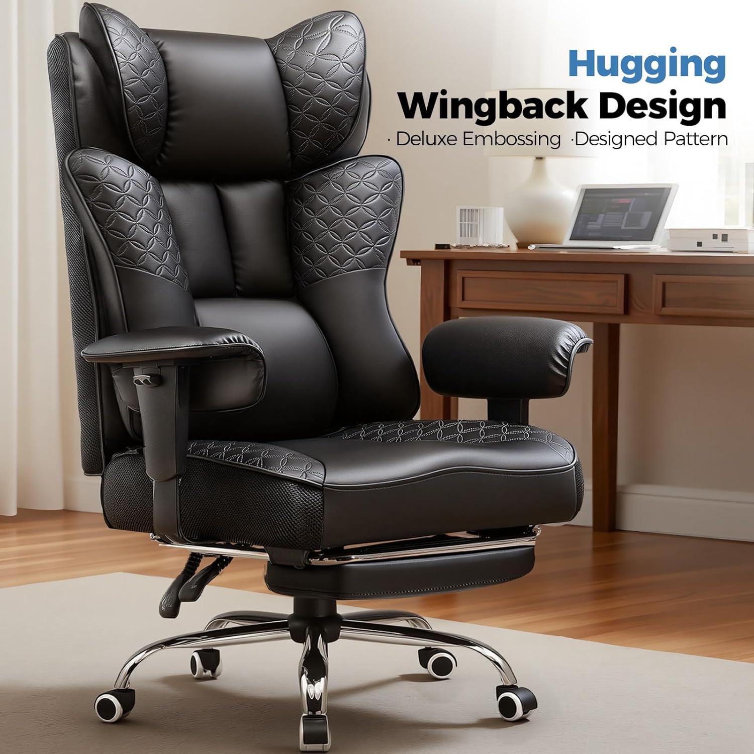 Tall & Big Office Chair 400LBS Ergonomic Gaming Chair Wide with Deluxe Embossing Designed PU Leather