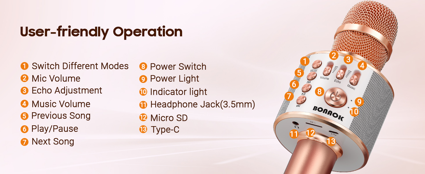 BONAOK Q37 Wireless Bluetooth Karaoke Microphone