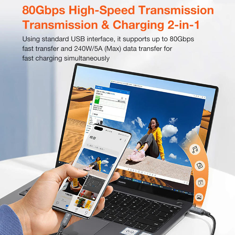 USB C to C Cable 6.6ft./2M, PD 240W Fast Charging Thunderbolt 5 USB5 Cables, Braided Type C Cable 80