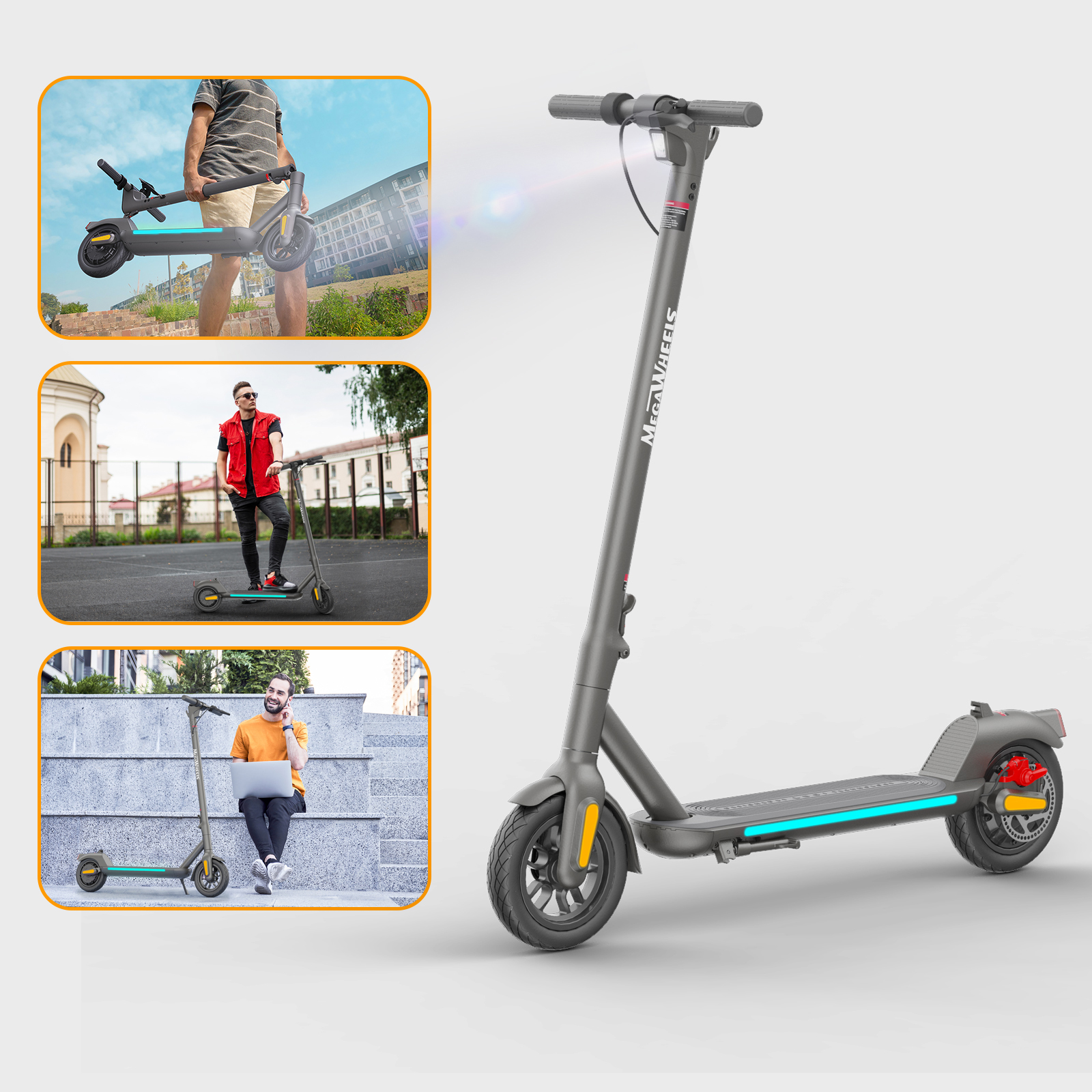 MEGAWHEELS A5 Electric Scooter 9 inch Pneumatic Tubeless Tires, Max