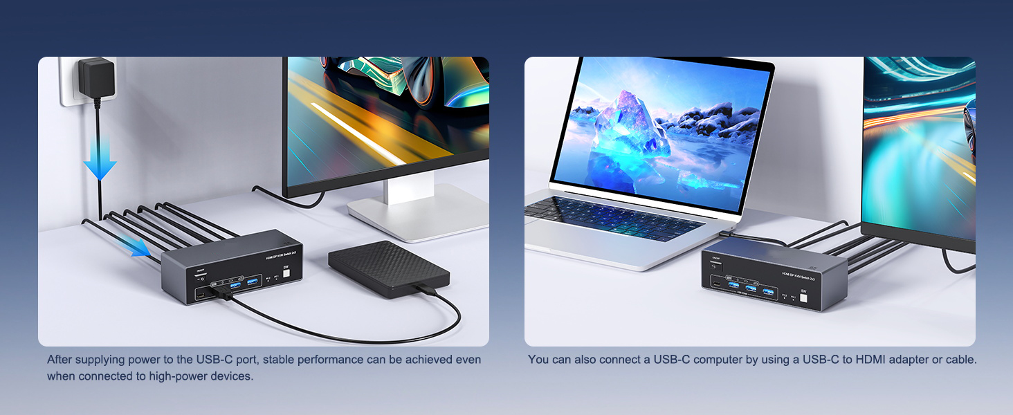 8K@60Hz 2 HDMI + Displayport KVM Switch 3 Monitors 2 Computers