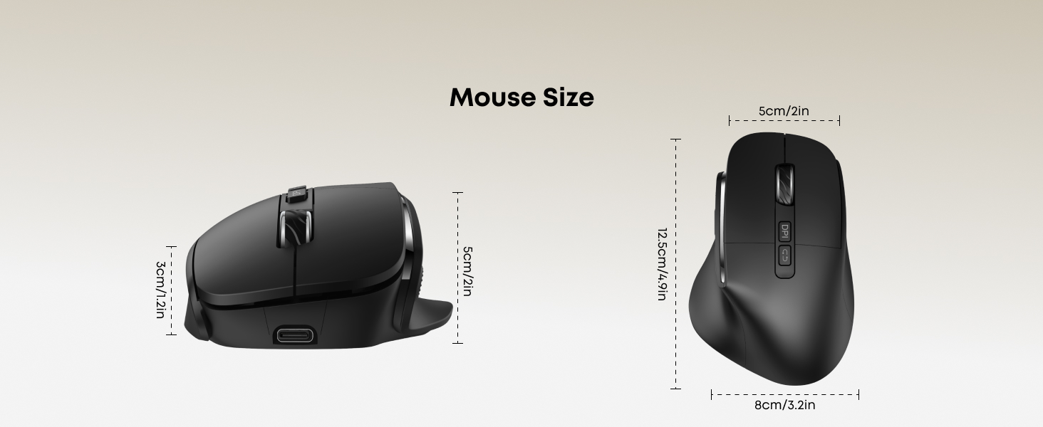 Ergonomic Rechargeable Mouse with Jiggler, Bluetooth + 2.4G Wireless + Wired (3 in 1) Connection, Ma