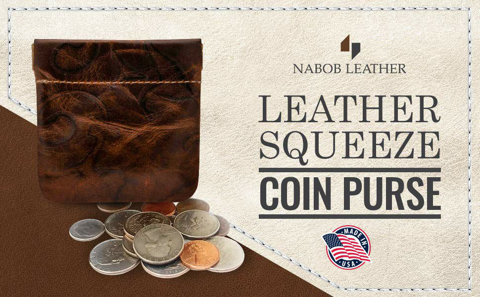 Nabob Leather Genuine Leather Squeeze Coin Purse, Coin Pouch Made IN USA  Change Holder For Men/Woman Size 3.5 X 3.5