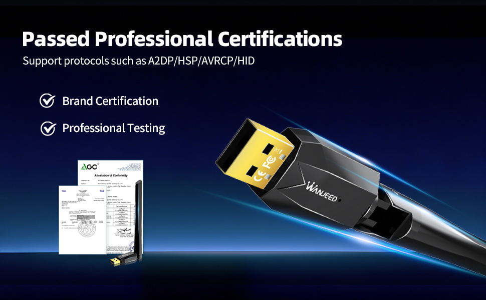 Bluetooth 5.4 Adapter for PC with Adjustable Antenna, 150M Long Range USB Dongle