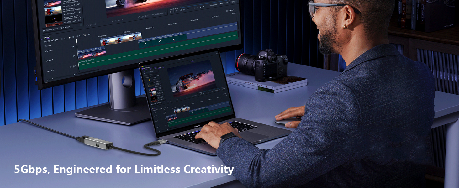 USB to Ethernet Adapter 5Gbps, Aluminum Driver Free USB-C to RJ45 5000Mbps Gigabit Ethernet LAN Netw