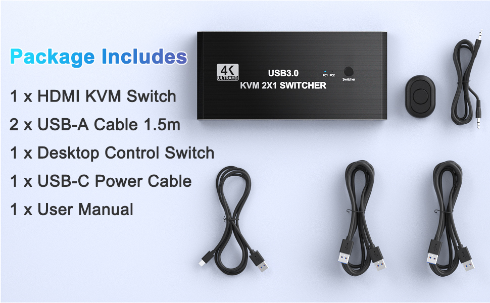 HDMI KVM Switch 2 Monitors 2 Computers, 4K@60Hz HDMI USB 3.0 Switches for 2 Computers Sharing Monito