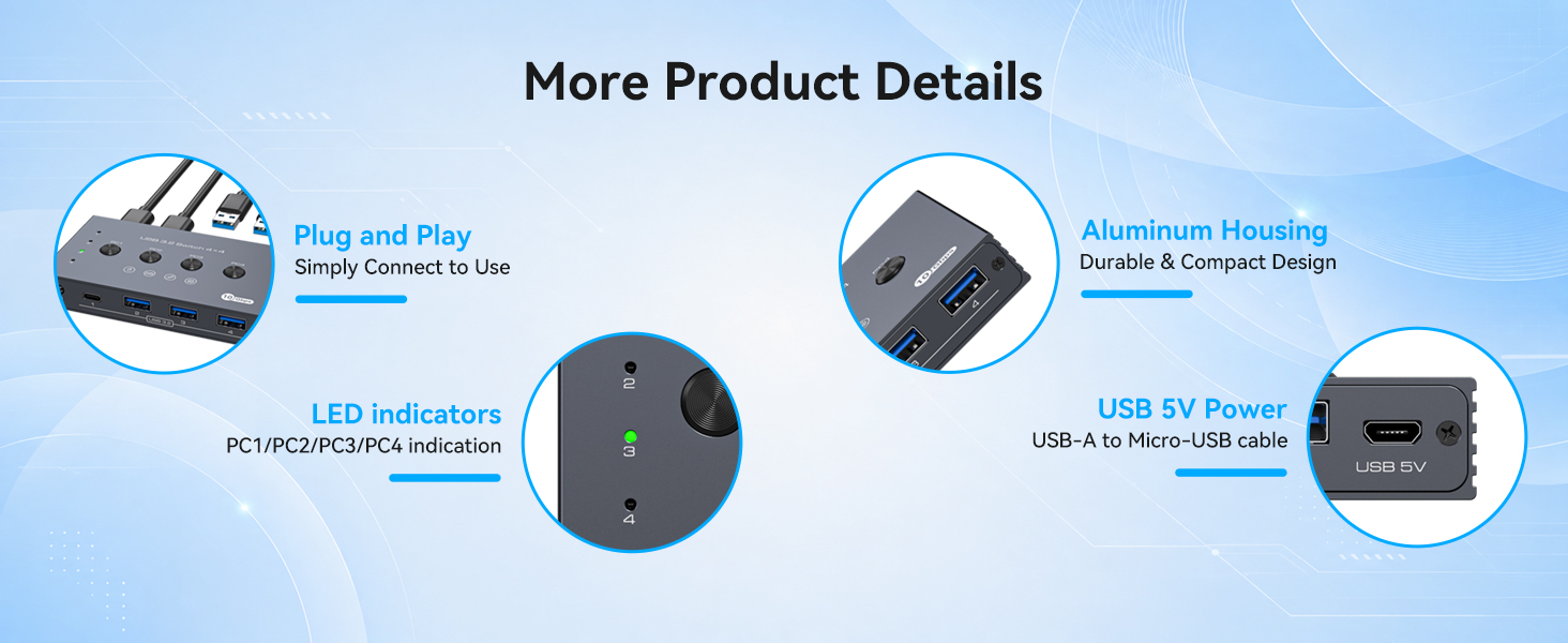 10Gbps 4x4 USB 3.2 Switch 4 Computer share 4 USB 3.2 Port USB 3.2 Switcher Selector 4 In 4 Out USB S