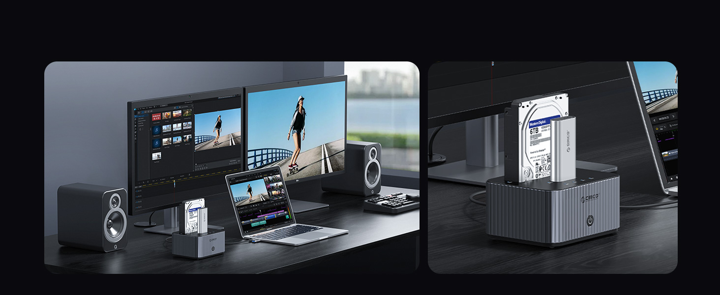 ORICO USB C Docking Station for NVMe M.2 PCIe and SATA 2.5/3.5 Inch SSD & HDD with Offline Cloning-I