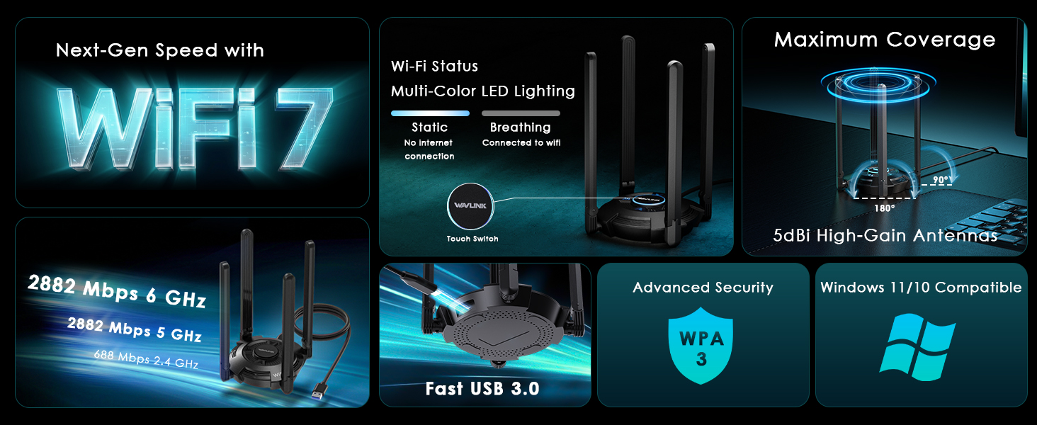 WAVLINK WL-WN695BE2 BE6500 USB WiFi 7 Adapter  