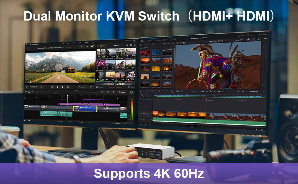 Dual Monitor KVM Switch Support Ultra HD 4K Visuals The 4K HDMI KVM Switch supports resolutions up t