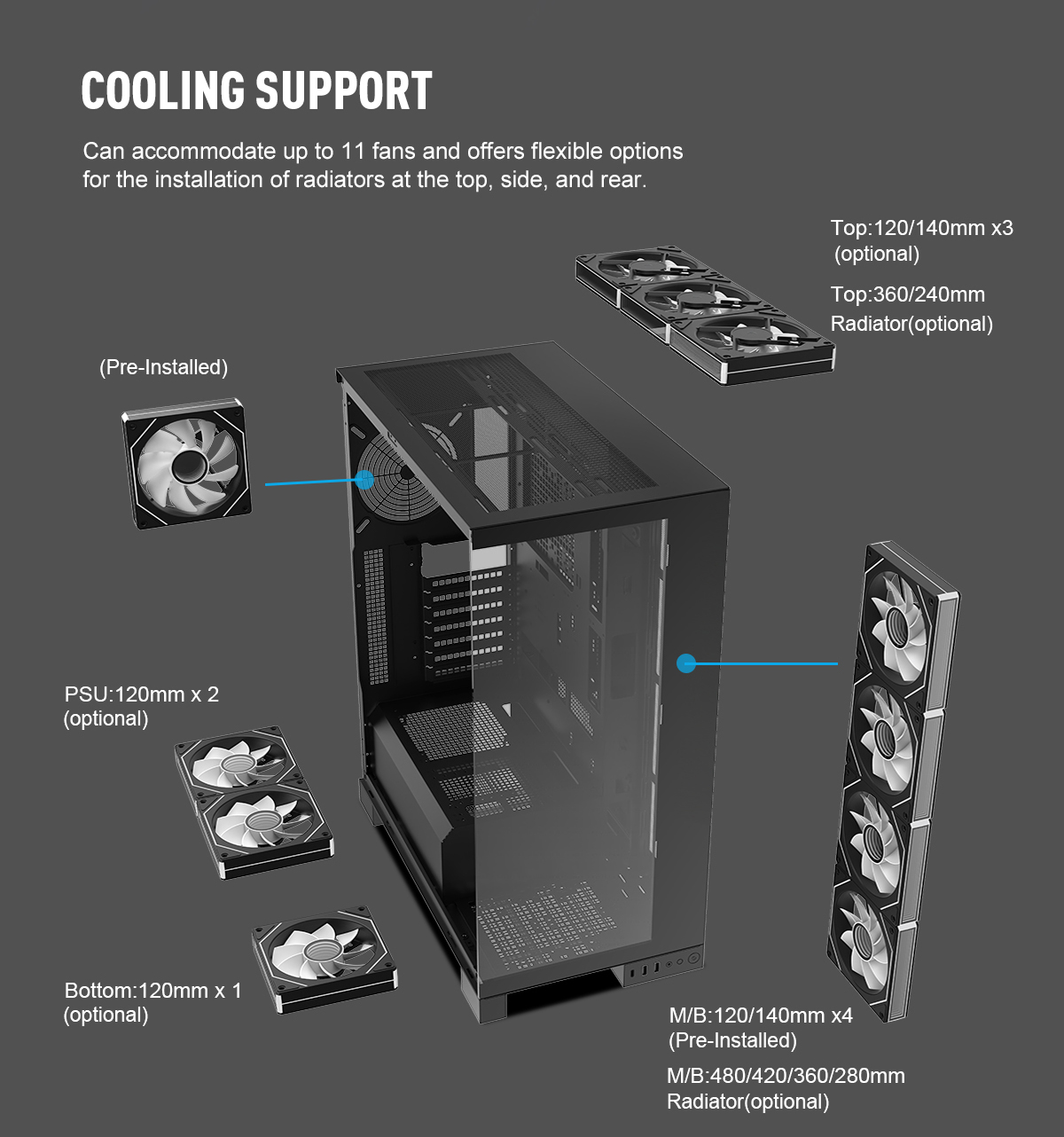 DIYPC Vanguard-F2-Pro Black Gaming Computer Case