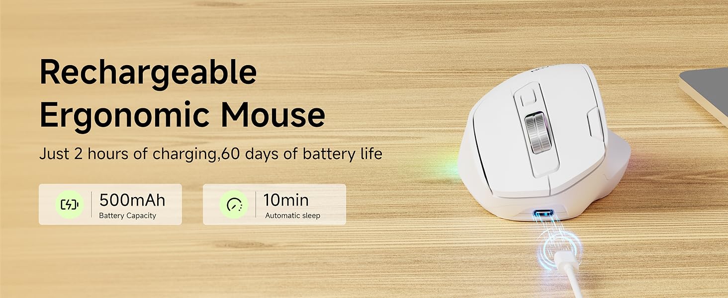 Ergonomic Wireless Mouse, 2.4G & Bluetooth Wireless Mouse for Laptop, Silent Click Dual-Mode